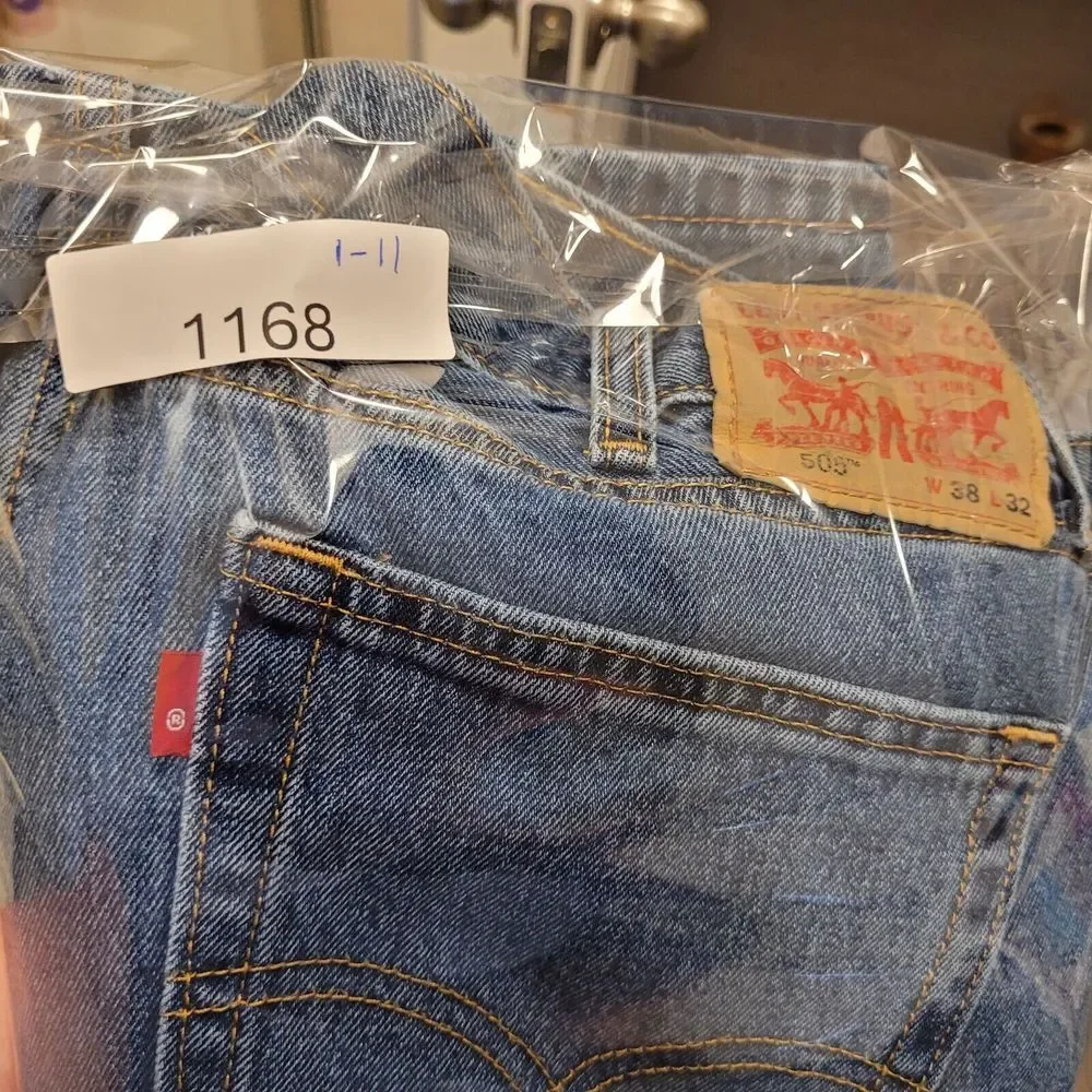 Men's Levis 505 Jeans 38x32‎ (36x32) Dark Wash Straight Leg Regular Fit Red Tab